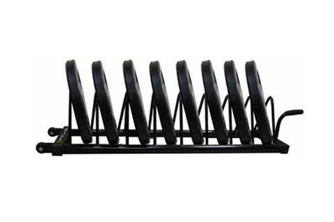 Warrior Horizontal Bumper Rack with black rubber-coated weight plates on white background