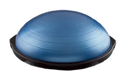 Blue half dome balance trainer with black base on white background