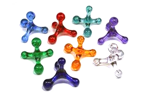 Colorful translucent acrylic fidget spinners in blue, red, green, teal, purple, orange, and clear on white background