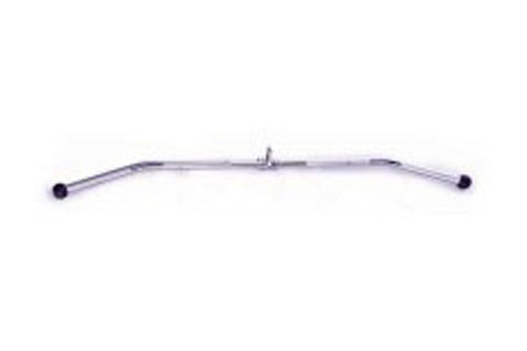 Revolving solid 60-inch lat bar with chrome finish and black rotating end caps on white background