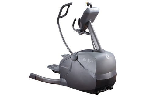 Octane LateralX elliptical machine with gray and black frame, dual handles, and footplate on white background