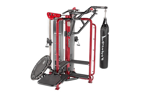 Hoist MCS-8004 Motioncage Studio Package red and black multi-functional fitness machine with punching bag on white background