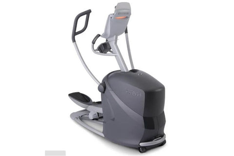 Octane Q37x home elliptical with gray and black frame, dual handles, and foot pedals on white background