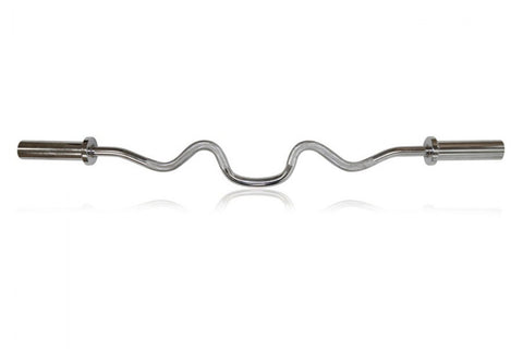 Warrior Olympic Super Curl Bar with chrome-plated steel wavy grip and straight sleeves on white background
