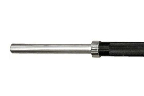 Warrior Olympic Fat Bar with stainless steel shaft and black rubber grip sleeve, close-up detail view