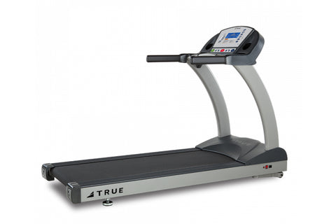 TRUE PS900 treadmill with gray uprights, black running deck, and digital display console on white background