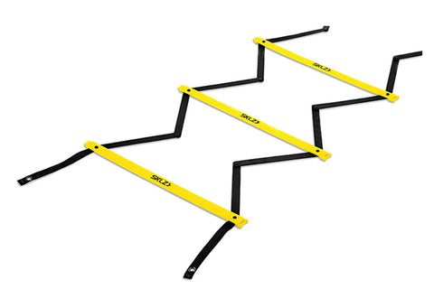 SKLZ Quick Ladder Pro yellow and black agility training ladder with adjustable rungs on white background