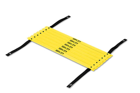 SKLZ Quick Ladder Pro yellow and black agility training ladder with adjustable rungs on white background