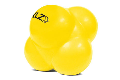 Bright yellow SKLZ reaction ball with black logo, three spheres clustered together on white background