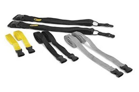 SKLZ Reaction Belts set with black nylon straps, yellow and gray fabric belts with black buckles, displayed on white backgrou