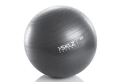 SKLZ stability ball in charcoal gray with brand text, 65cm size marked on white background