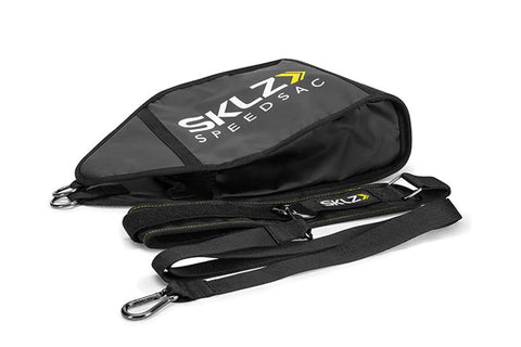 SKLZ Speedsac black sports training bag with adjustable shoulder strap on white background