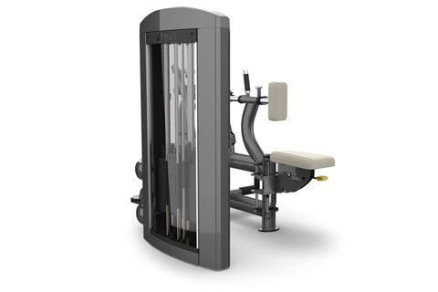 TRUE SPL-1200 Seated Row machine with gray frame, beige seat and backrest, cable system with black handles, on white backgrou