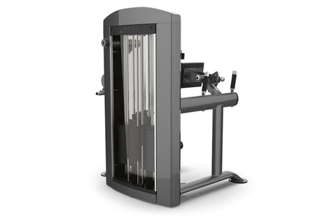 TRUE SPL-1700 glute press machine in black and gray with curved handles and padded seat, front three-quarter view on white ba