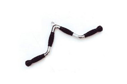 Warrior Solid V-Shape Bar with chrome curved handle and black foam grip ends on white background