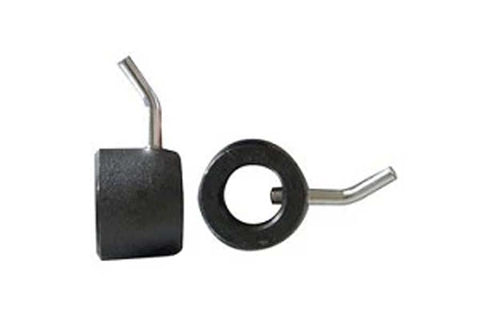 Black steel bolt collars with angled metal handles, shown on white background