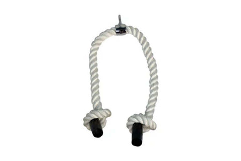 Warrior Super Tricep Rope with white twisted rope and black rubber handles on white background