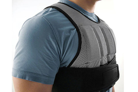 SKLZ weighted training vest with white mesh front, black trim, and adjustable black waist strap on white background