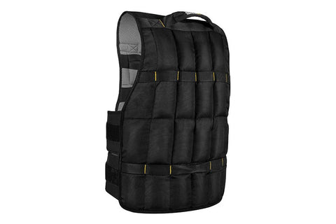 Black SKLZ weighted training vest with mesh back panels, multiple pockets, and adjustable straps on white background