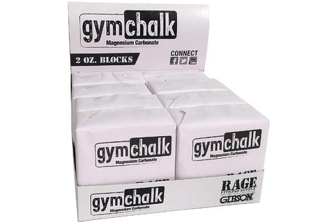 Gymchalk magnesium carbonate 2 oz blocks display box with white chalk blocks and black branding labels