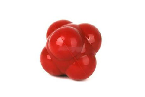 Bright red reflex ball with four connected spheres on white background