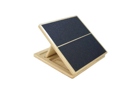Wooden slant board with navy blue textured surface and natural wood frame, positioned at an angle on white background