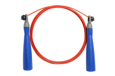Warrior Speed Rope with blue handles and red cable on white background