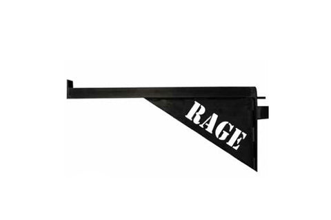Black triangular spotter arm with white "RAGE" text, mounted hardware visible on white background