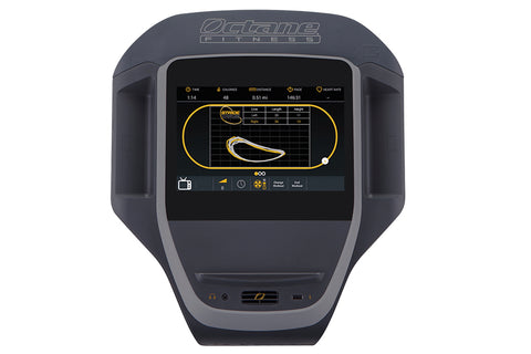 Octane ZR8000 commercial elliptical with gray console, black seat, and copper-orange pedals on white background