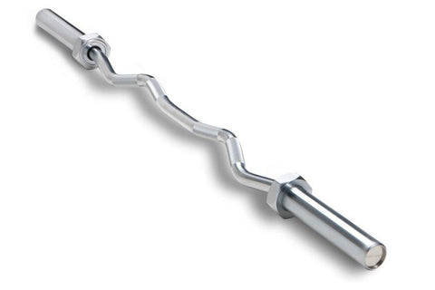 Warrior Economy Olympic Curl Barbell with chrome finish and wavy curved grip bar on white background
