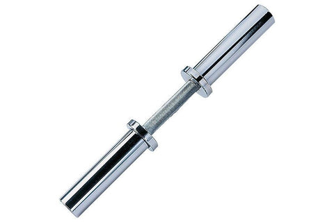 Warrior Olympic dumbbell handle with chrome plating, textured grip, and collar sleeves on white background