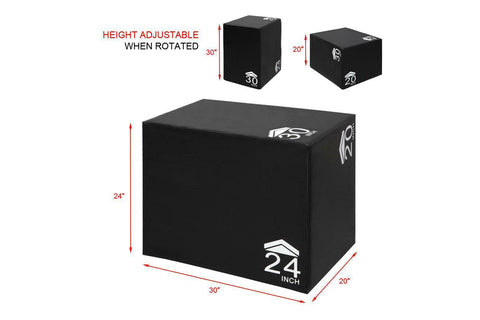 Black foam plyometric box with white text and logo, 24-inch height, on white background