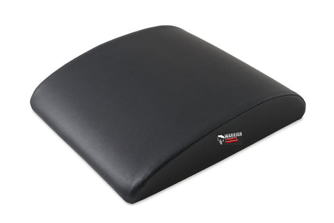 Black curved abdominal exercise mat with Warrior branding, designed for core workouts, shown on white background