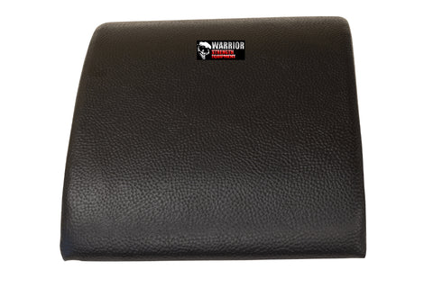 Black curved abdominal exercise mat with Warrior branding, designed for core workouts, shown on white background