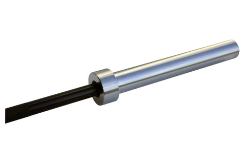 Warrior black zinc and chrome Olympic barbell with chrome sleeves and black grip shaft on white background