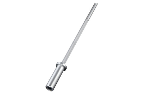 Warrior Aluminum Lite Training Bar, silver metal straight barbell with collars on white background