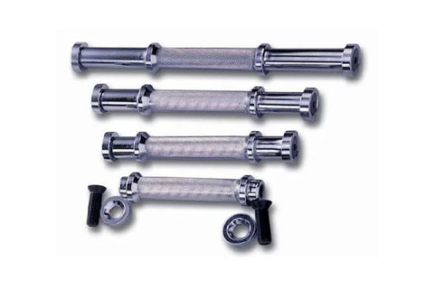 Warrior Pro Style Fixed Dumbbell Handle with contoured grip, chrome plated metal with textured center section, shown in flat 