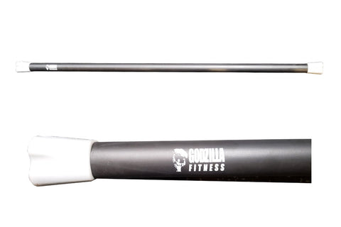 Warrior Body Bar 15lb with red padded handle and black shaft, shown from two angles on white background